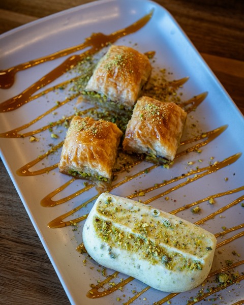 3 baklava with ice cream 
